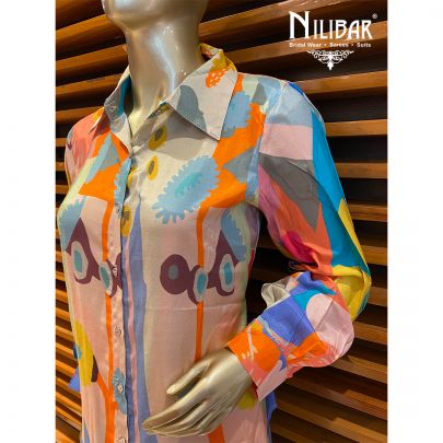Blue and Multicolor Muslin Cotton Co-ord set    embellished with print work.