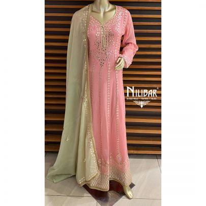 Flamingo Pink Chinon Anarkali Suit