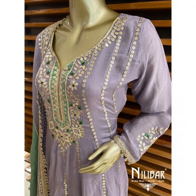 Lavender Chinon Anarkali Suit