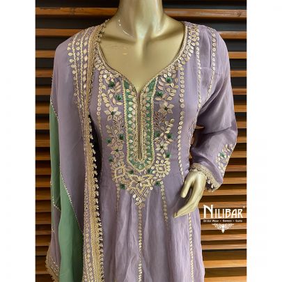 Lavender Chinon Anarkali Suit