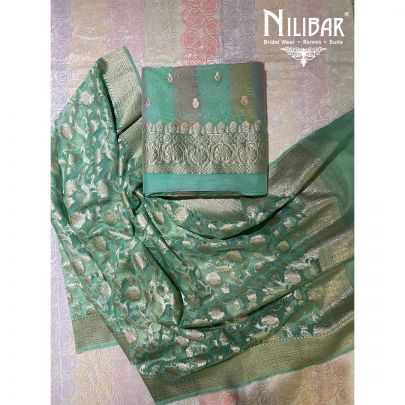 Sea Green Organza Unstitched suit
