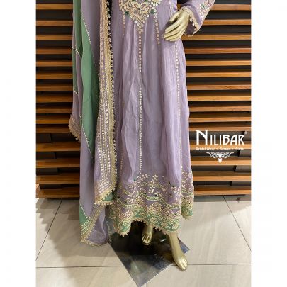 Lavender Chinon Anarkali Suit