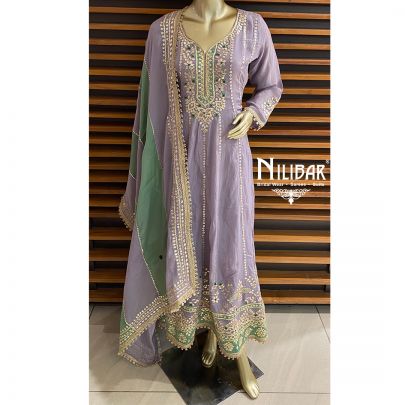 Lavender Chinon Anarkali Suit