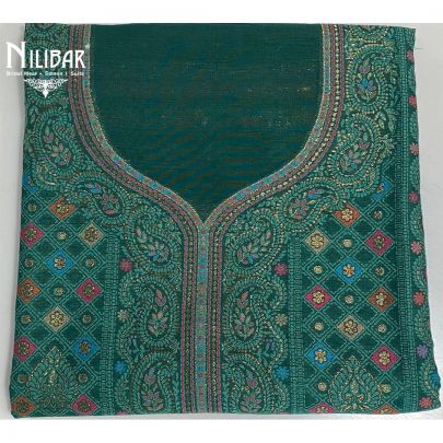 Dark Green Pashmina Silk Unstitched Suit 