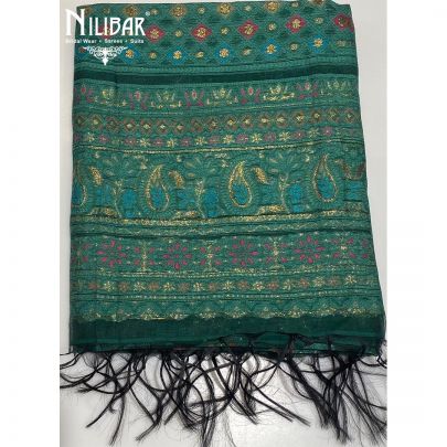 Dark Green Pashmina Silk Unstitched Suit 