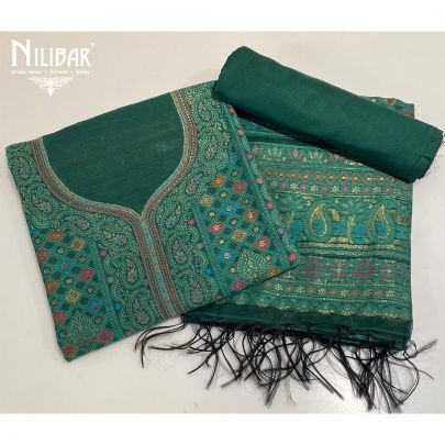 Dark Green Pashmina Silk Unstitched Suit 