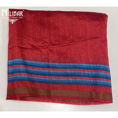 Red and Blue Monga Silk Printed Unstitched Suit