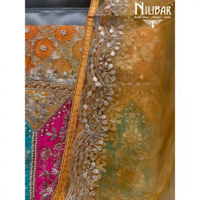 Yellow Georgette and Organza Unstitched Suit