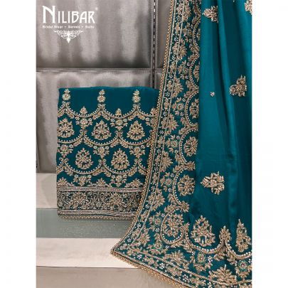 Teal Crepe and Chinon Unstitched Suit