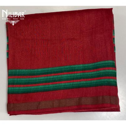 Green and Red Monga Silk Printed Unstitched Suit