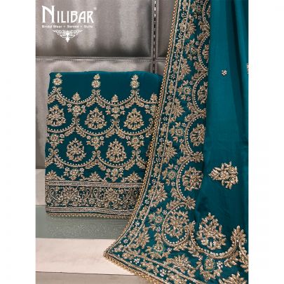 Teal Crepe and Chinon Unstitched Suit