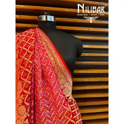 Red and Hot Pink Georgette Bandhani Print Dupatta