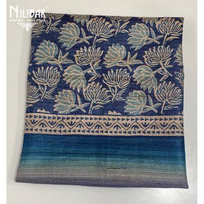 Blue Matka Silk Printed Unstitched Suit