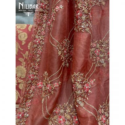 Copper Banarasi Silk and Organza Unstitched Suit