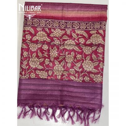 Pink and Purple Matka Silk Printed Unstitched Suit