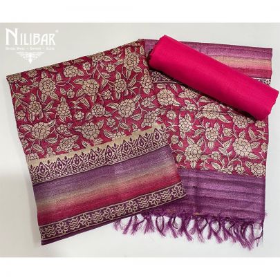 Pink and Purple Matka Silk Printed Unstitched Suit