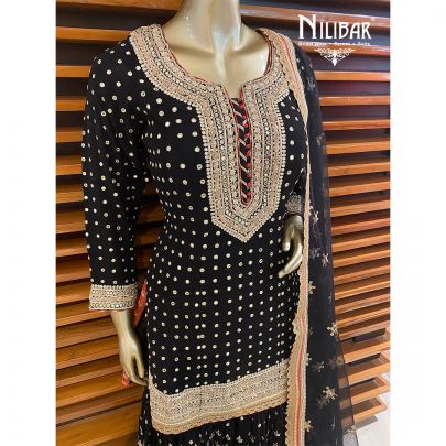Black Georgette and Net Garara Suit