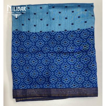 Sea Blue Pashmina Silk Printed Unstitched Suit