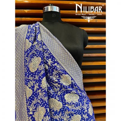 Navy Blue Georgette Bandhani Print Dupatta.