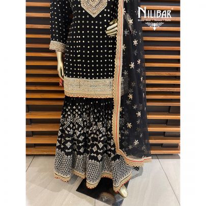 Black Georgette and Net Garara Suit