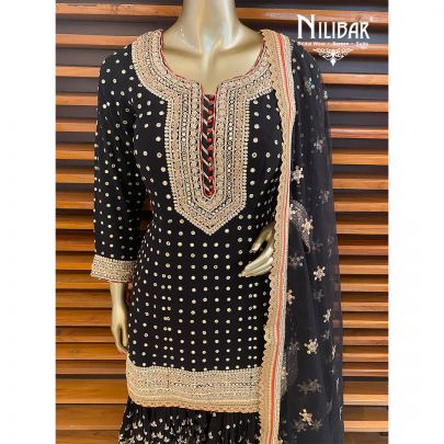Black Georgette and Net Garara Suit
