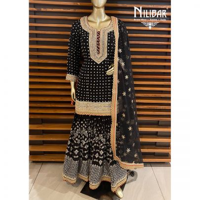 Black Georgette and Net Garara Suit
