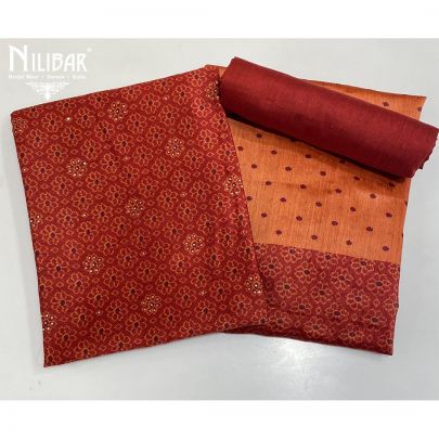 Rust Pashmina Silk Printed Unstitched Suit   