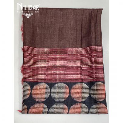 Brown, Black and Maroon Matka Silk Printed Unstitched Suit