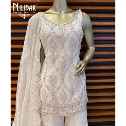 Rice White Georgette Garara Suit