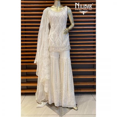 Rice White Georgette Garara Suit