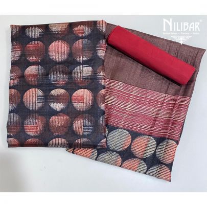 Brown, Black and Maroon Matka Silk Printed Unstitched Suit