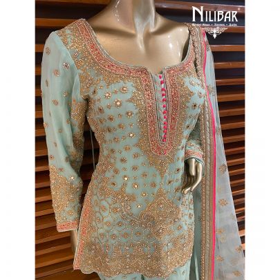 Mint Green Georgette and Net Garara Suit