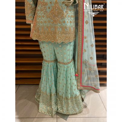Mint Green Georgette and Net Garara Suit