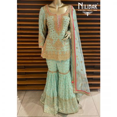 Mint Green Georgette and Net Garara Suit