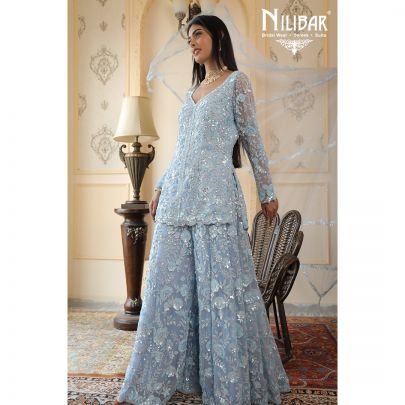Ice Blue Net Garara Suit