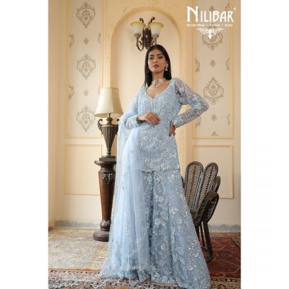 Ice Blue Net Garara Suit