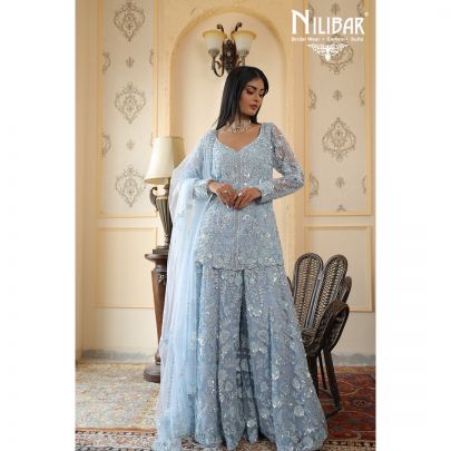 Ice Blue Net Garara Suit