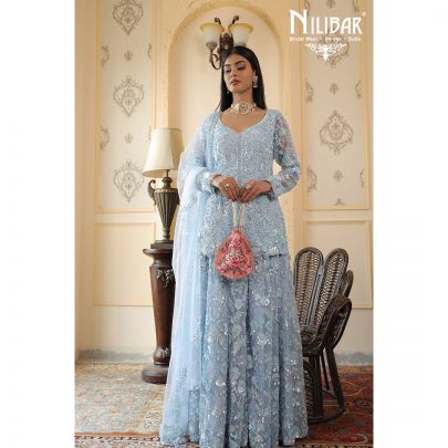 Ice Blue Net Garara Suit