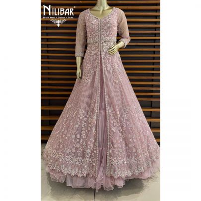 Crepe Pink Net Reception Lehenga