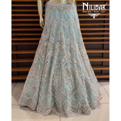 Powder Blue and Pink Net Reception Lehenga