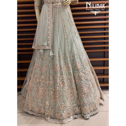 Pistachio Green  Net Reception Lehenga