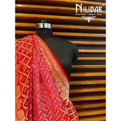 Red and Hot Pink Georgette Bandhani Print Dupatta
