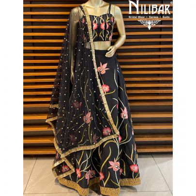 Jet Black Silk Lehenga