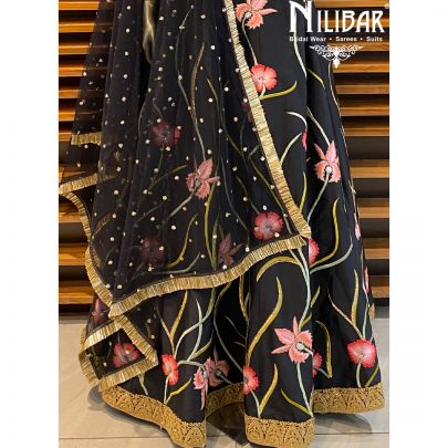 Jet Black Silk Lehenga