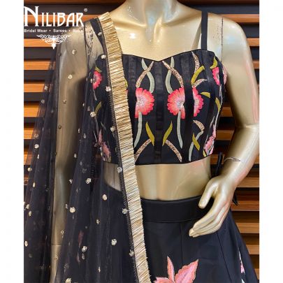 Jet Black Silk Lehenga