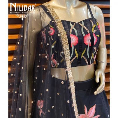 Jet Black Silk Lehenga
