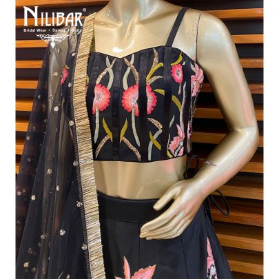 Jet Black Silk Lehenga