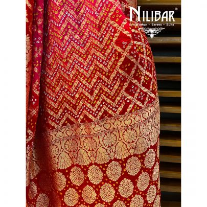 Red and Hot Pink Georgette Bandhani Print Dupatta
