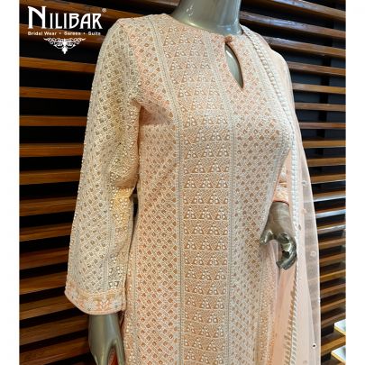 Light Orange Georgette Straight pant Suit