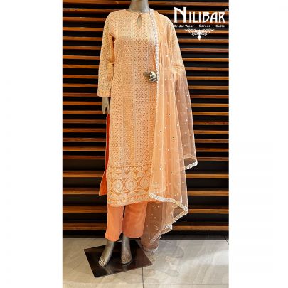 Light Orange Georgette Straight pant Suit